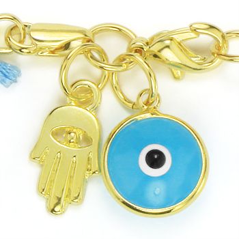 Evil Eye Turkish Nazar Jewish Hamsa Gold Bracelet Blue  