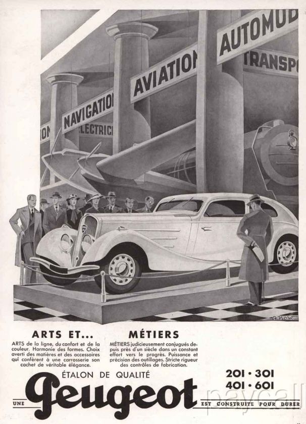 1935 Vintage Ad Print Peugeot 201   601 Automobile Etalon de Qualite 