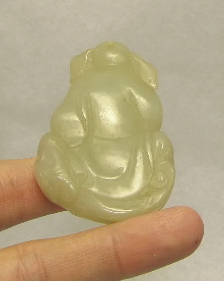   Hetian Celadon Jade Pendant, 1900s, China, Mythical Warrior  