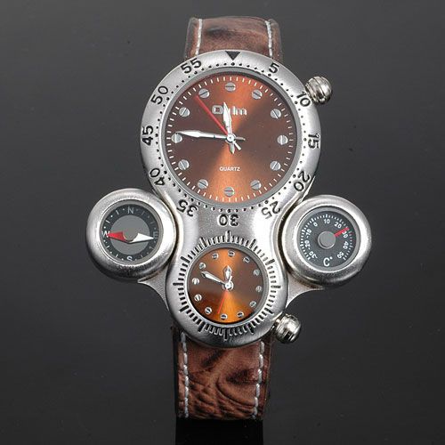 2012 2 Dials GMT Russian Brown Mens Watch Uboot Style Leather  