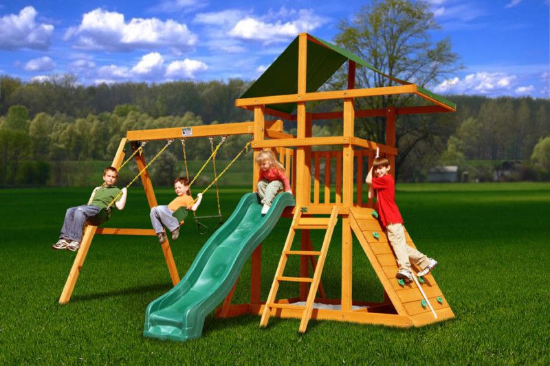 GORILLA WOOD SWINGSET GYM + SLIDE SWINGS LADDER CANOPY  